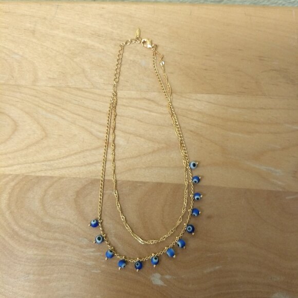 Xuping Two Double Strand Blue Bead Anklet Gold Tone Boho Vacation Resort Classic - Picture 3 of 6